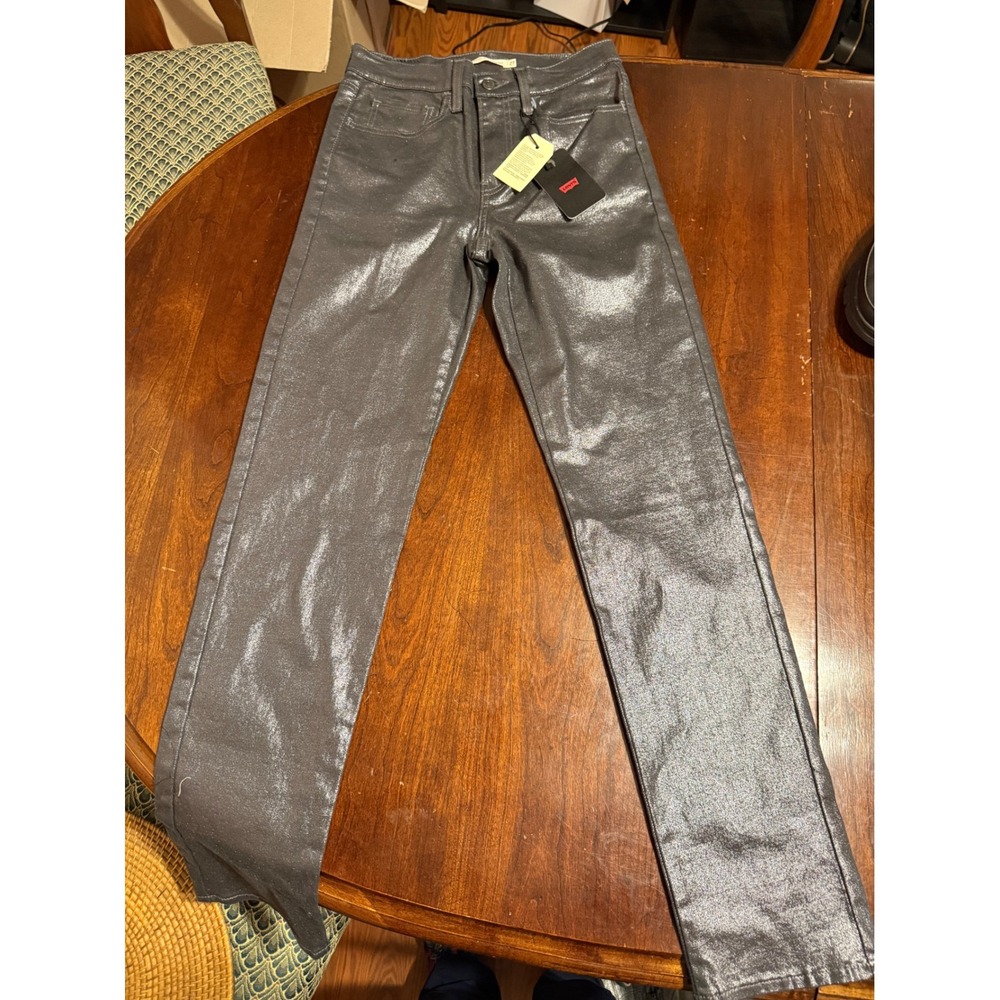 Levis 724 High Rise Straight Jeans Metallic Silver Coated A54450002 W27 L32